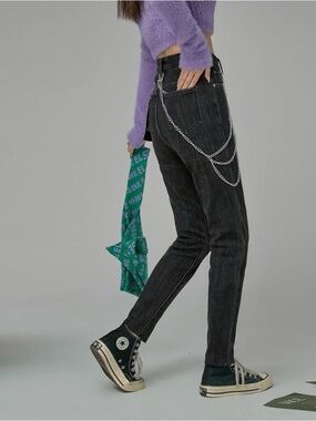 High-Rise Black Slim Jeans - Women's fleece-lined jeans